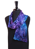 8x54 Turquoise, Magenta & Purple Hand Painted Abstract Devore Satin Silk Scarf