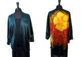 Silk Charmeuse One of a Kind Kimono Jacket with Free Hand Drawn Hibiscus
