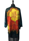 Silk Charmeuse One of a Kind Kimono Jacket with Free Hand Drawn Hibiscus