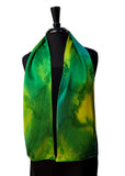 8x54 Silk Charmeuse Abstract Green & Yellow One of a Kind Hand Painted Unique Scarf