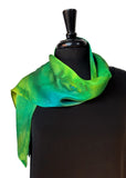 8x54 Silk Charmeuse Abstract Green & Yellow One of a Kind Hand Painted Unique Scarf
