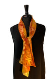 8x54 Devore Satin Hand Painted Silk Scarf with Rust and Gold, Brilliant and Beautiful!