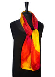 11 x 60 Hand Painted Abstract Gold, Magenta & Tangerine Silk Charmeuse Scarf