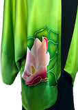 Original Hand Painted Kimono Silk Jacket with Freehand Drawn Magnolia Flowers, One Size Fits Most