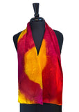 8 x 54 Hand Painted Abstract Gold, Magenta & Tangerine Silk Charmeuse Scarf