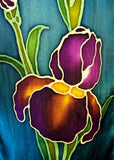 8" x 54" Hand Painted by Brush Silk Satin with Purple Bearded Irises on a Teal Background