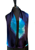 8" x 54" Silk Charmeuse Abstract Turquoise, Blue & Purple Elegant One of a Kind Hand Painted Unique Scarf