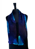 8" x 54" Silk Charmeuse Abstract Turquoise, Blue & Purple Elegant One of a Kind Hand Painted Unique Scarf