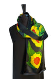 11" x 60" Hand Painted Marliana Sunflower Silk Satin Scarf