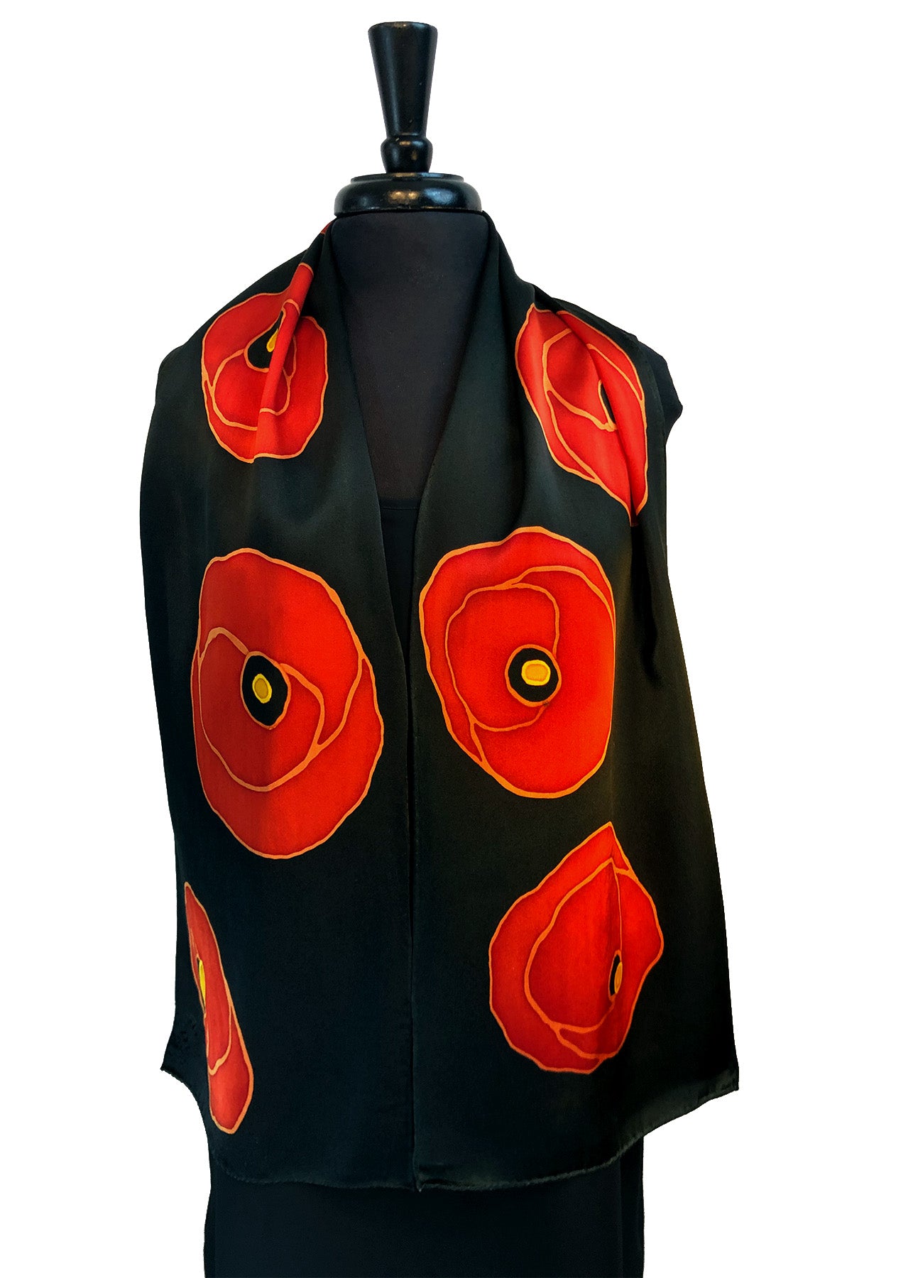 Hand painted silk scarf poppies 14